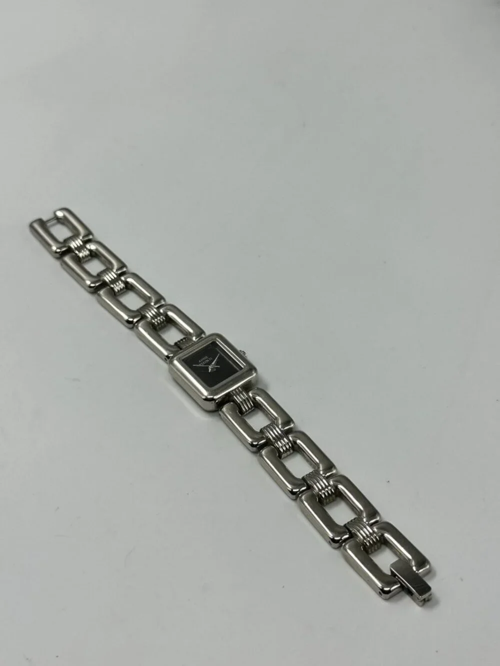 3/$30 Anne Klein Watch Women Silver Tone Black Square Dial New Battery 6